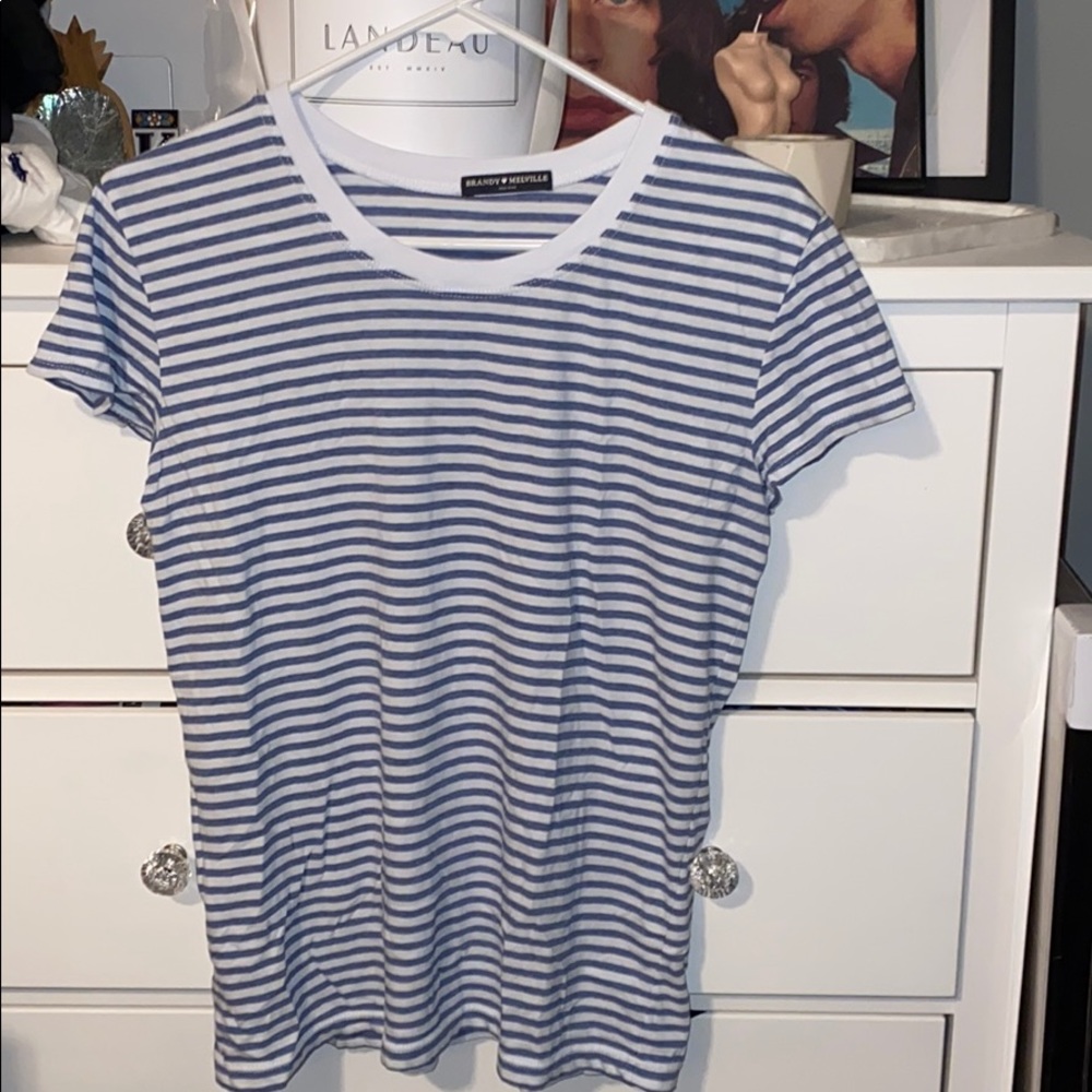Brandy Melville Blue and White Striped Tee